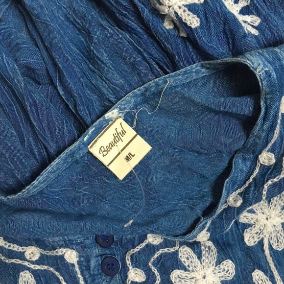 Vintage 90s Hippie Boho Smock Festival Embroidered Dress M/L - Picture 5 of 6